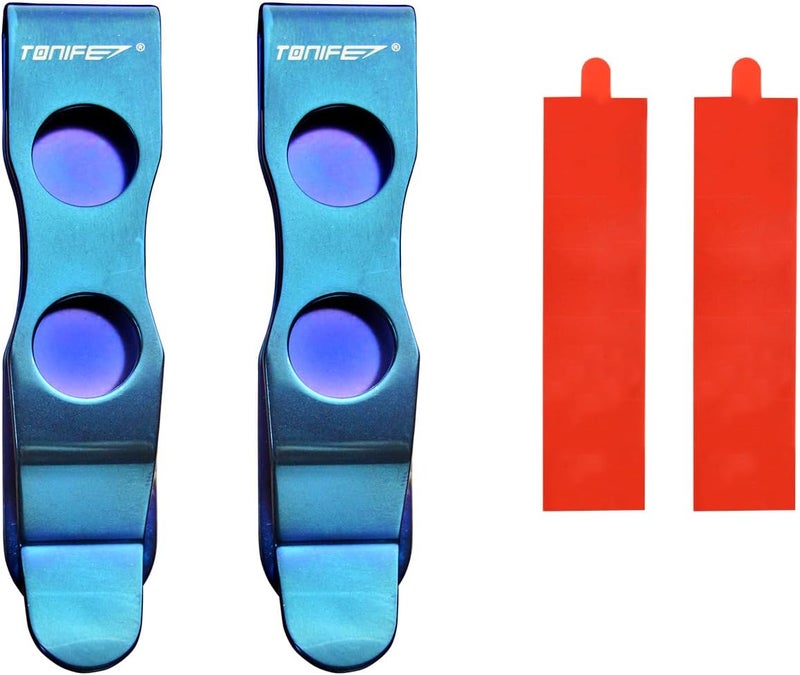 TONIFE Pocket Clip for Smartphones Multi Tool Utility Clip for Belt Holster Mobile Case, Secured with 3M VHB Adhesive, Stainless Steel (Blue Titanium x2) - Image 1